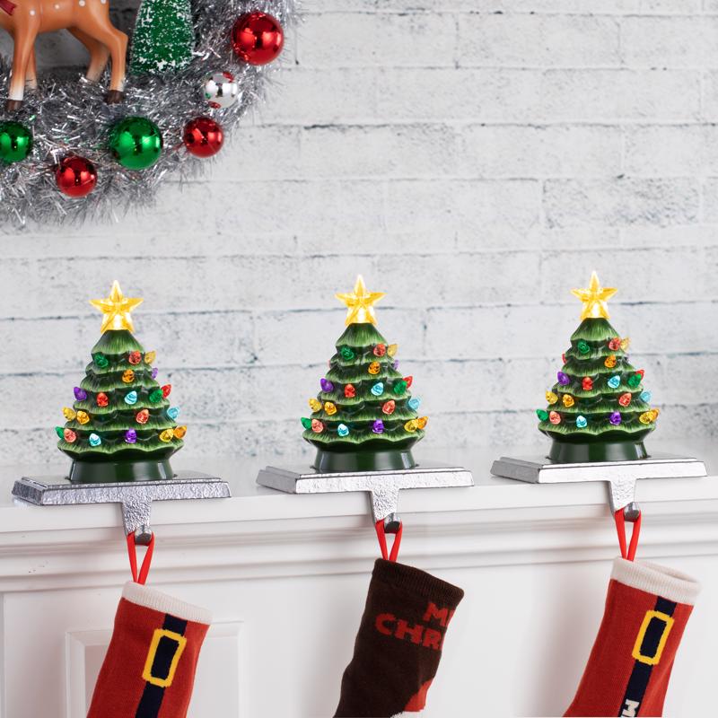 Mr. Christmas LED Green Vintage Tree Stocking Holder 6.75 in., Pack of 6