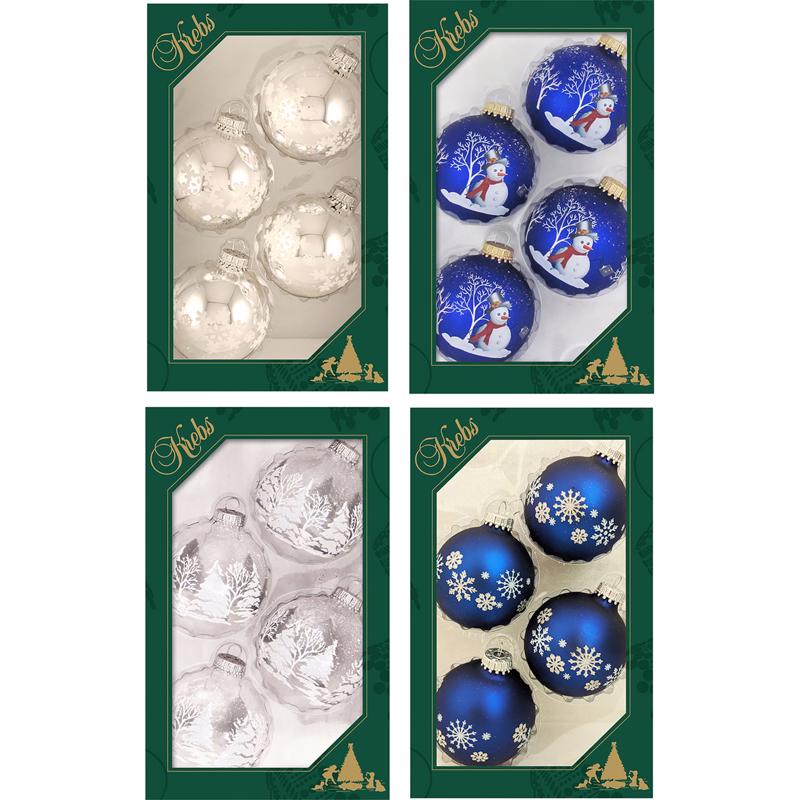 Christmas by Krebs Blue/Silver/White Ball Ornaments, Pack of 12