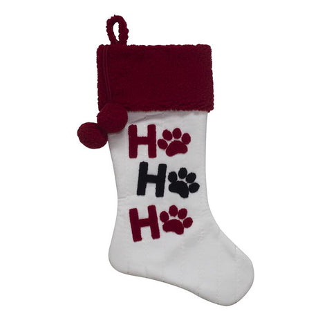 Dyno Red/White Ho Ho Ho Paw Prints Christmas Stocking 20 in., Pack of 12