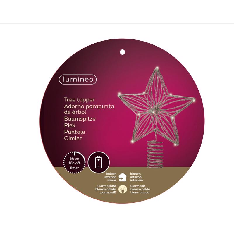 Lumineo LED Gold Star Tree Topper 9 in.