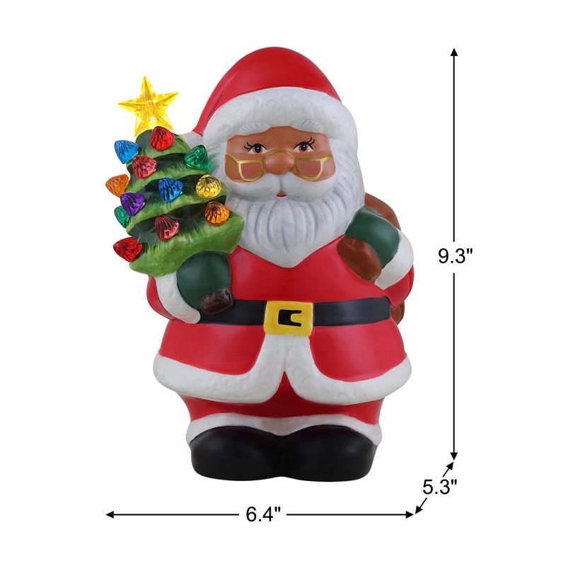 Mr. Christmas LED Ceramic African American Santa Claus with Tree Table Decor 9.25 in.