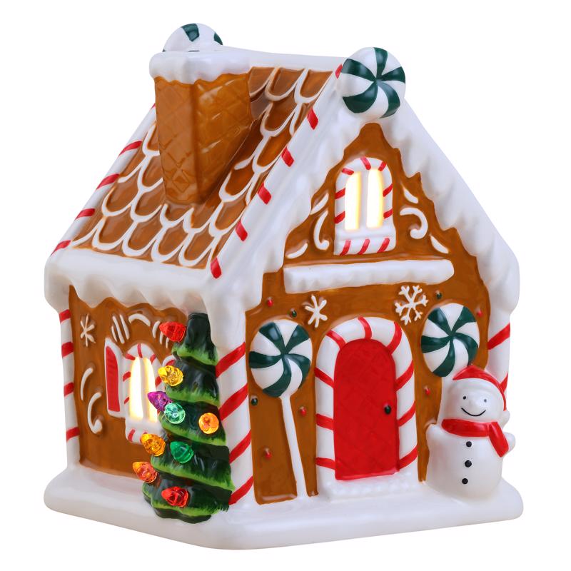 Mr. Christmas LED Brown Ceramic Gingerbread House Christmas Village 7 in., Pack of 4