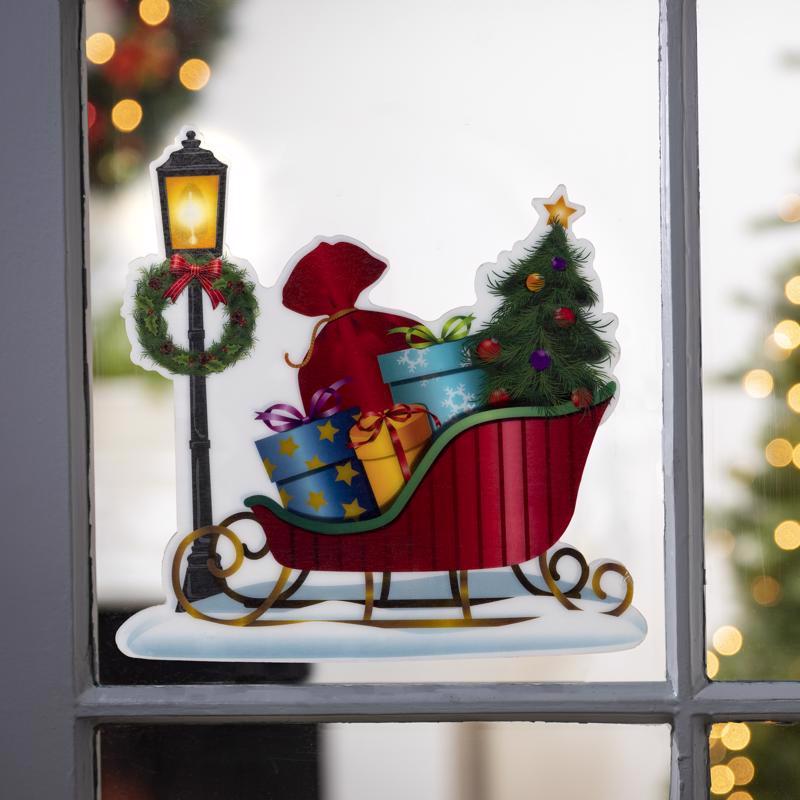Gerson LED Multicolored Window Clings Sleigh 9.84 in., Pack of 12