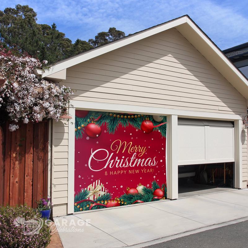 Garage Celebrations Merry Christmas and Happy New Year 7 ft. x 8 ft. Garage Door Cover