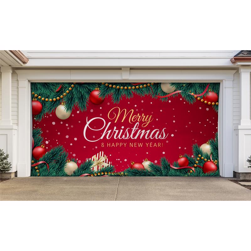 Garage Celebrations Merry Christmas and Happy New Year 7 ft. x 16 ft. Garage Door Cover
