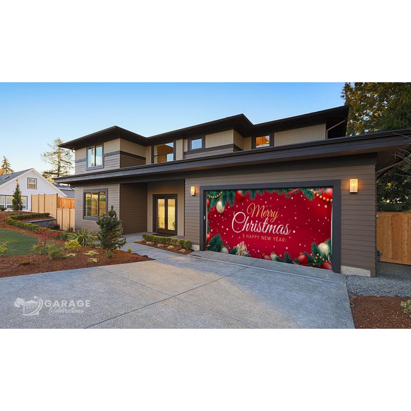 Garage Celebrations Merry Christmas and Happy New Year 7 ft. x 16 ft. Garage Door Cover