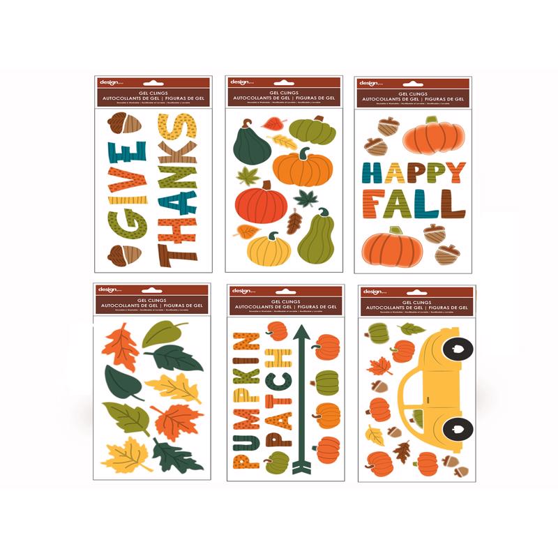 IG Design 12 in. Harvest Gel Clings Window Decor, Pack of 24