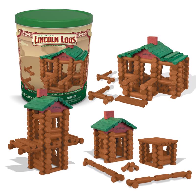 Lincoln Logs 100th Anniversary Tin Build Toy Brown/Green 111 pc