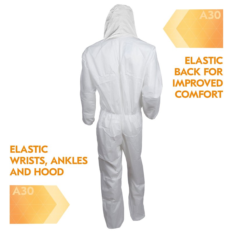 KleenGuard A30 46114 Coveralls, XL, Polypropylene, White
