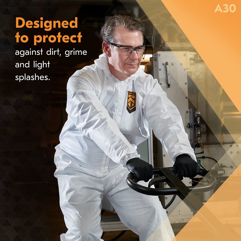 KleenGuard A30 46114 Coveralls, XL, Polypropylene, White