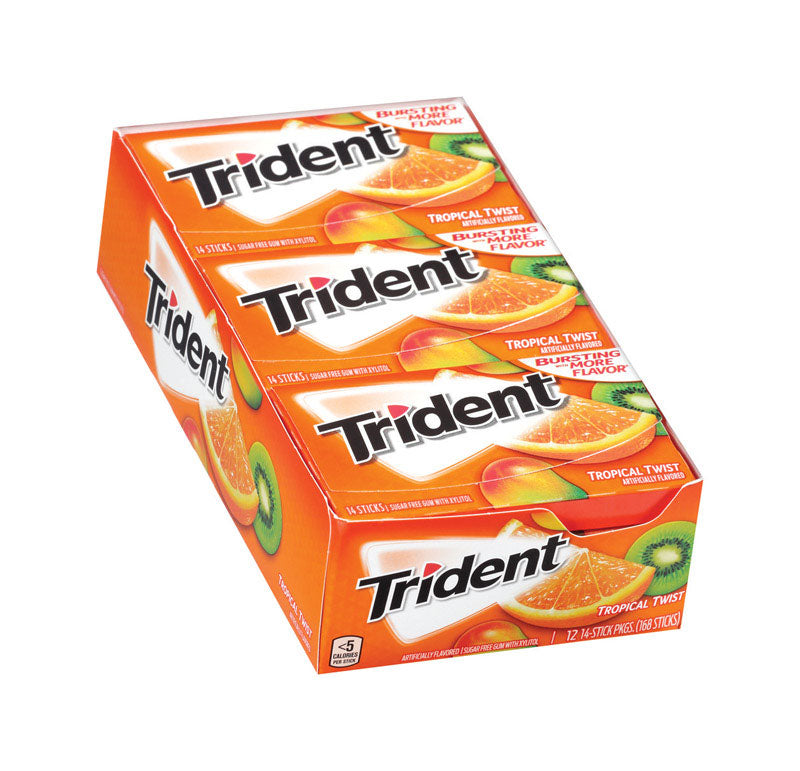 Trident Sugar Free Tropical Twist Chewing Gum 14 pk, Pack of 12