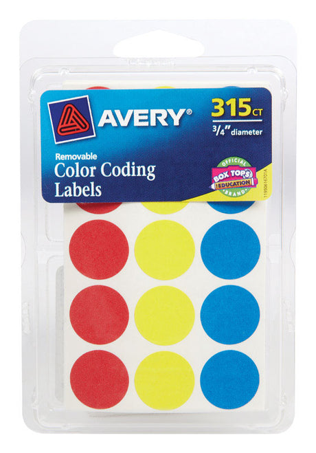 Avery 0.75 in. H X 3/4 in. W Round Assorted Color Coding Label 315 pk, Pack of 6