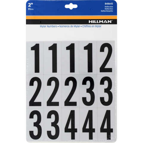 HILLMAN 2 in. Reflective Black Vinyl Self-Adhesive Number Set 0-9 35 pc, Pack of 6