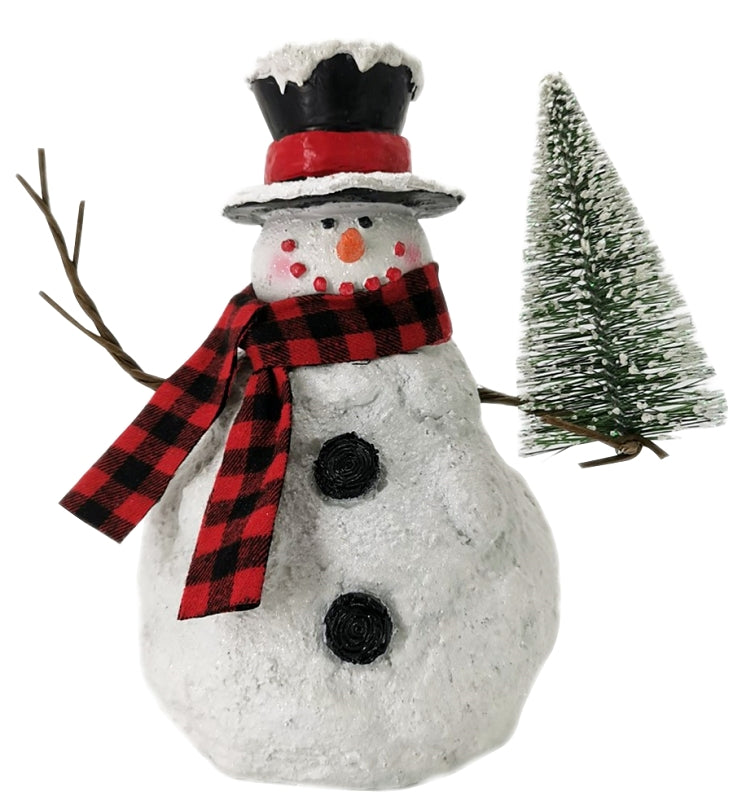 Santas Forest 89812 Snowman w/Stick Arms, 10.2 in H, Christmas, Resin, White/Red