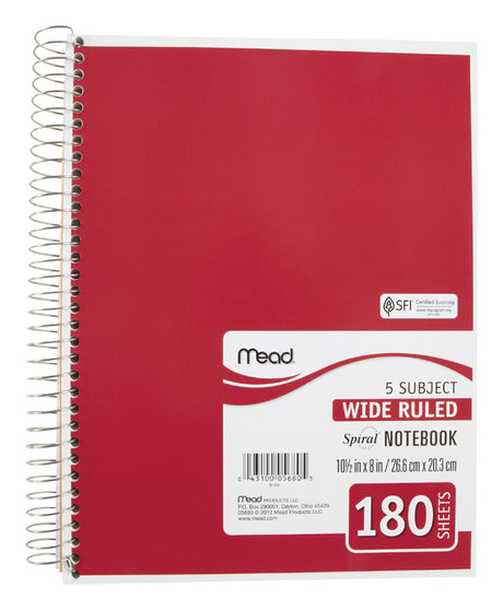 Mead 8 in. W X 10-1/2 in. L Wide Ruled Spiral Assorted Notebook, Pack of 12