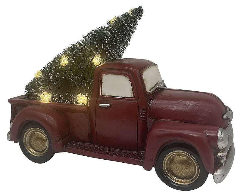 Santas Forest 89818 Truck w/Tree, 14 in H, Christmas, Polyresin, Red Truck, Pack of 4