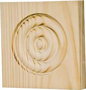 Waddell RTB35OAK Trim Block, 3-3/4 in H, 3-3/4 in W, Rosette Pattern, Oak Wood