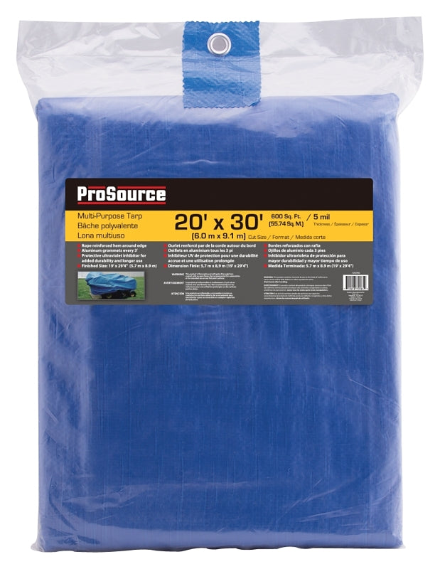 ProSource T2030BB90 Tarpaulin, 30 ft L, 20 ft W, 5 mil Thick, Polyethylene, Blue