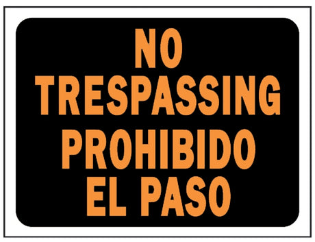 Hy-Ko Hy-Glo Series 3070 Identification Sign, 8-1/2 x 12 in, Rectangular, NO TRESPASSING, Black Background, 10/PK, Pack of 10