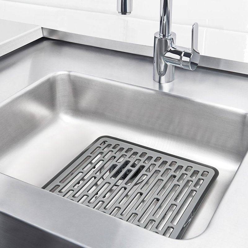 Good Grips 13190610 Sink Mat, 12-1/4 in L, 11-1/2 in W, 1/2 in Thick, Silicone, Gray