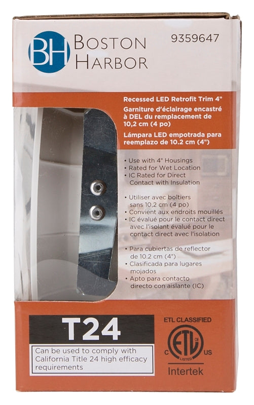 Boston Harbor DL4-095-3K Retrofit Trim, Recessed Lighting Kits, Plastic, Warm White, White, 1-Piece