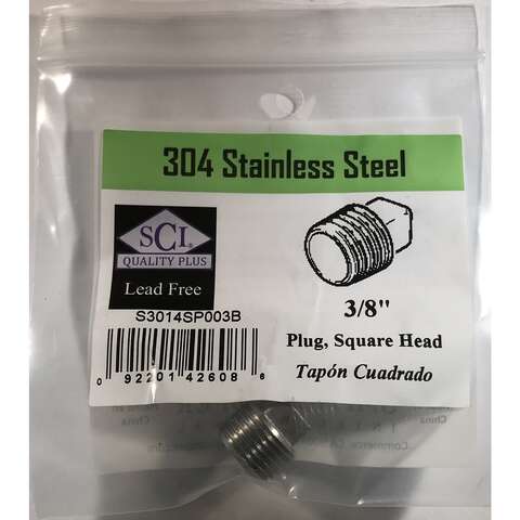 Smith-Cooper 3/8 in. MPT Stainless Steel Square Head Plug