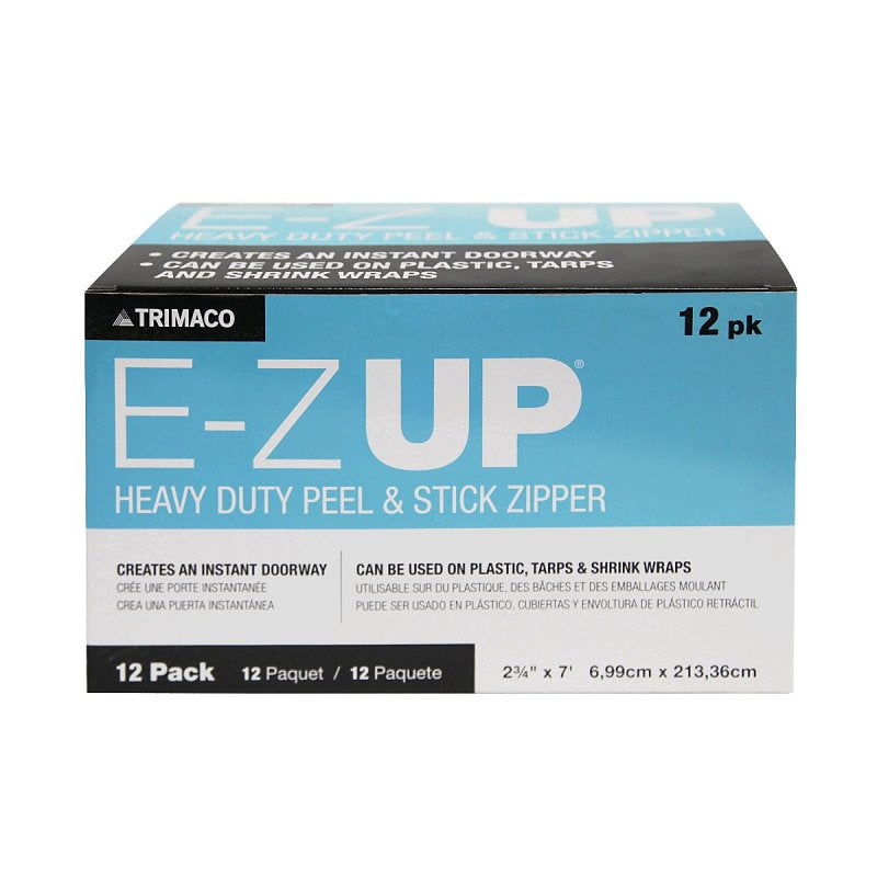 E-Z Up 06186 Fabric Adhesive Zipper, Heavy-Duty, Peel and Stick, 7 ft L, 2-3/4 in W