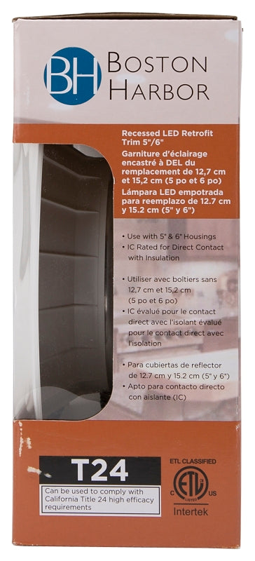 Boston Harbor DL6-096(5&6 inch)-3K LED Retrofit Trim, 10 W, 120 V, 1-Lamp, LED Lamp, Plastic, White, White