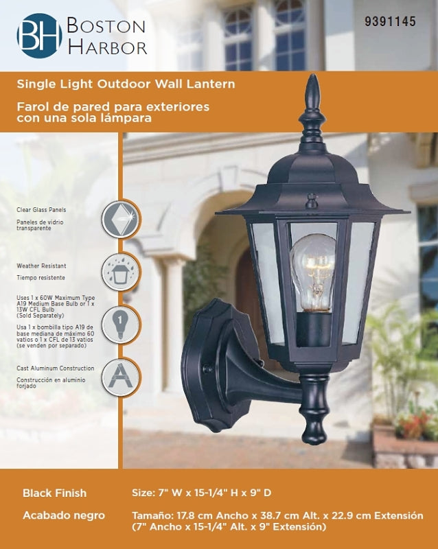 Boston Harbor AL8041-5 Outdoor Wall Lantern, 120 V, 60 W, A19 or CFL Lamp, Aluminum Fixture, Black