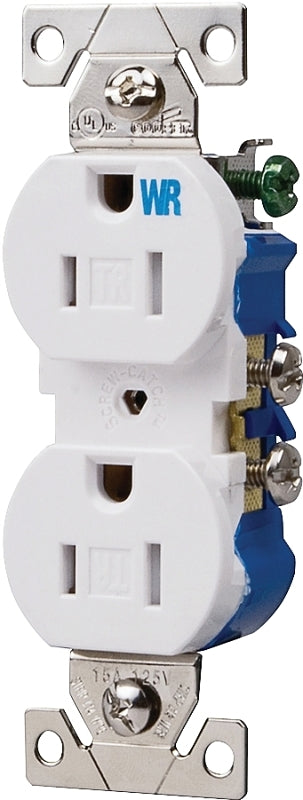 Eaton Wiring Devices TWR270W Duplex Receptacle, Thermoplastic, White, 2-Pole, 15 A, 125 V, Push-in, Side Wiring