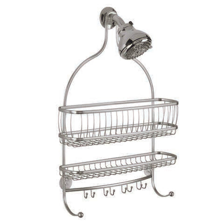 iDesign York Lyra Jumbo 4 in. H X 16 in. W X 23 in. L Satin Nickel Silver Shower Caddy