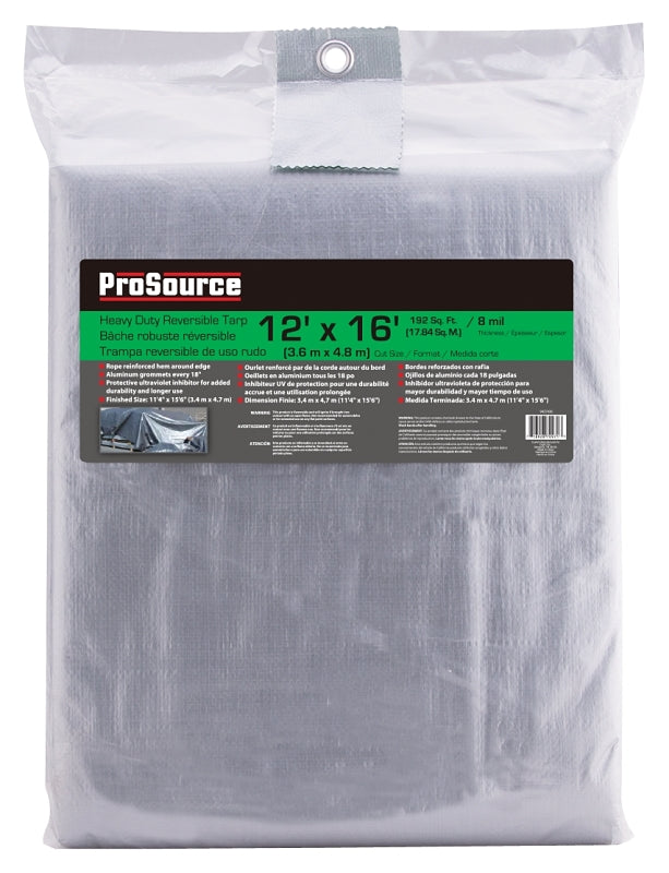 ProSource T0510GS140 Tarpaulin, 10 ft L, 8 ft W, 8 mil Thick, Polyethylene, Green/Silver