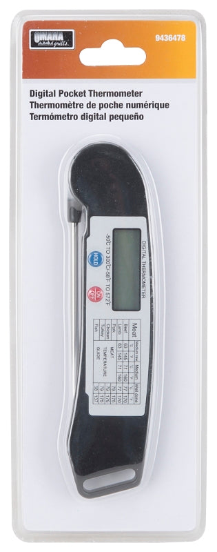 Omaha BBQ-37248 Thermometer, 1/8 in W Blade, Stainless Steel Blade, Plastic case, Stainless Steel Probe Needle, 6 in OAL