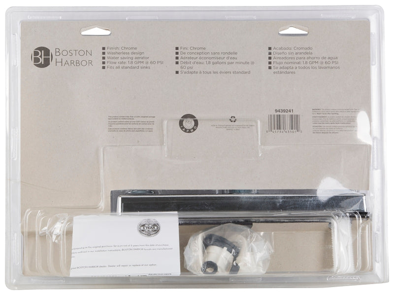 Boston Harbor PF8201A Kitchen Faucet, 1.8 gpm, 2-Faucet Hole, Plastic, Chrome Plated, Deck Mounting, Round Handle