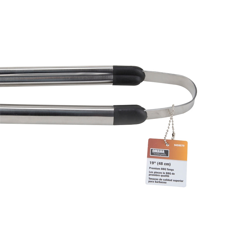 Omaha BBQ-8112443C Premium BBQ Tongs, 1.9 mm, Stainless Steel Blade, Stainless Steel, Aluminum Handle, Straight Handle