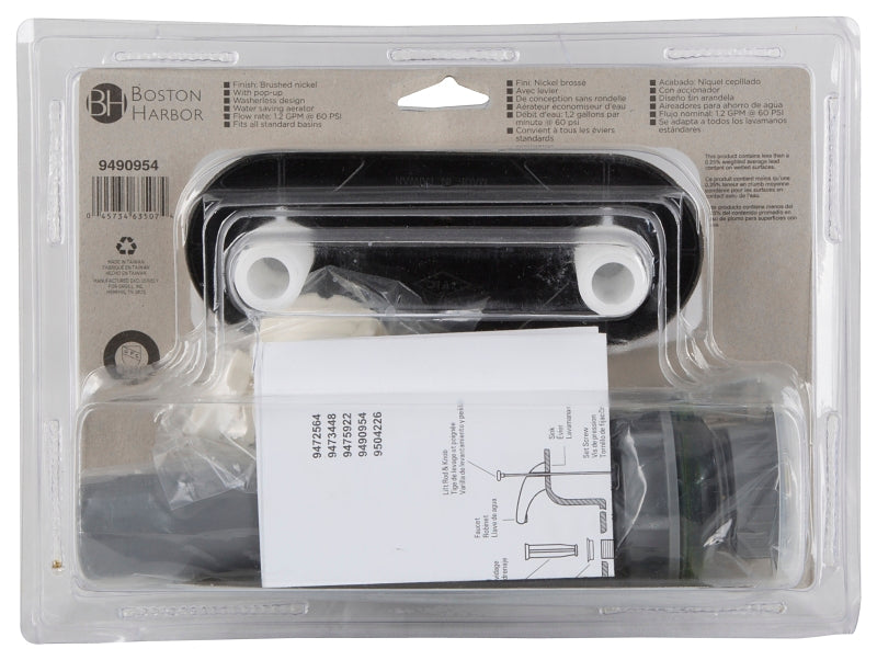 Boston Harbor JY-4212PLQBN Lavatory Faucet, 1.5 gpm, 2-Handle, Brushed Nickel, Lever Handle