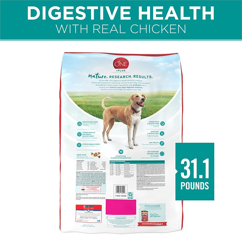 Tidy Cats ONE +Plus 18409 Dog Food, All Sizes Breed, Diced, Dried, Kibble, 31.1 lb Bag