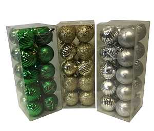 Hometown Holidays 99913 Decorated Ball Ornament, 50 mm H, PVC, Blue/Gold/Green/Purple/Red/Silver, Pack of 48