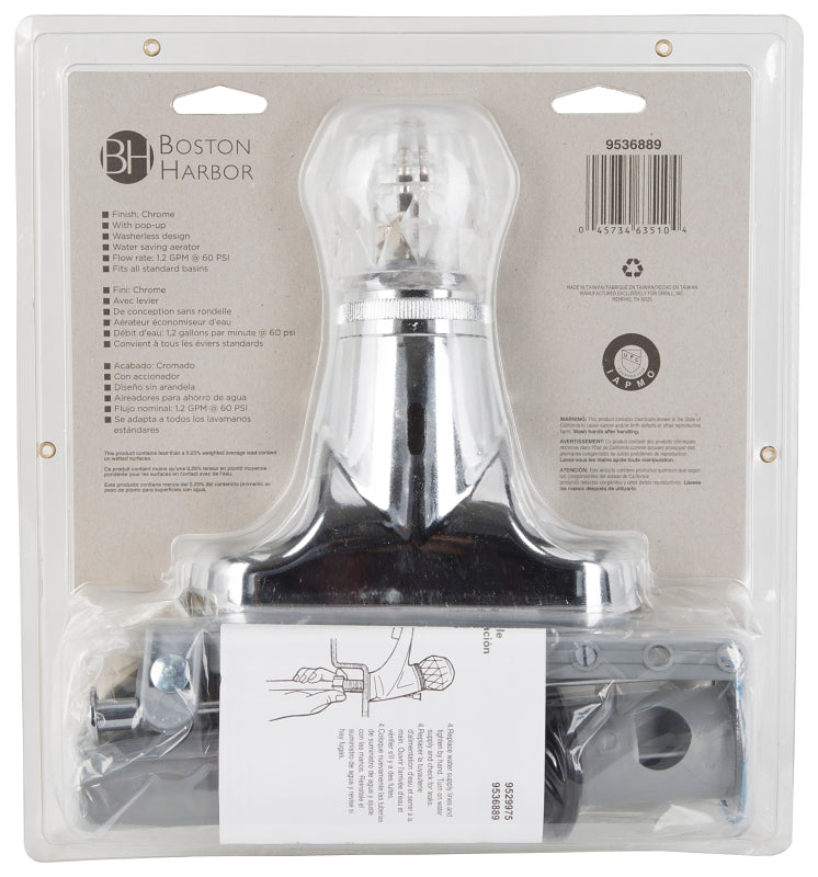 Boston Harbor PF4101S-P Lavatory Faucet, 1.5 gpm, 1-Handle, Plastic, Chrome Plated, Round Handle