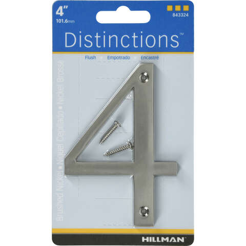 HILLMAN Distinctions 4 in. Silver Zinc Die-Cast Screw-On Number 4 1 pc, Pack of 3
