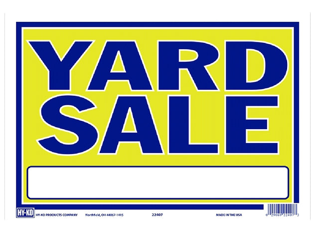 Hy-Ko 22407 Neon Sign, YARD SALE, Blue Legend, Yellow Background, Plastic, 9 in H x 13 in W Dimensions, Pack of 10