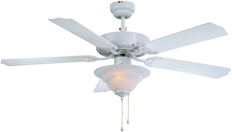 Boston Harbor CF-B552+1F242WH Ceiling Fan, 5-Blade, Bleached Oak/White Blade, 52 in Sweep, MDF Blade, 3-Speed