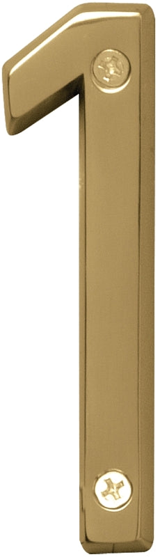 Hy-Ko Prestige Series BR-42PB/1 House Number, 2.938 in W x 6.875 in H Dimensions, Character: 1, 4 in H Character, Brass, Pack of 3