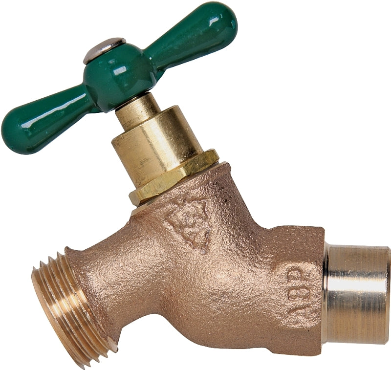 Arrowhead Brass 252LF Heavy-Duty Hose Bibb, 2-3/4 in L, 1/2 x 3/4 in, Sweat x Male Hose, 8 to 9 gpm, 125 psi, Rough