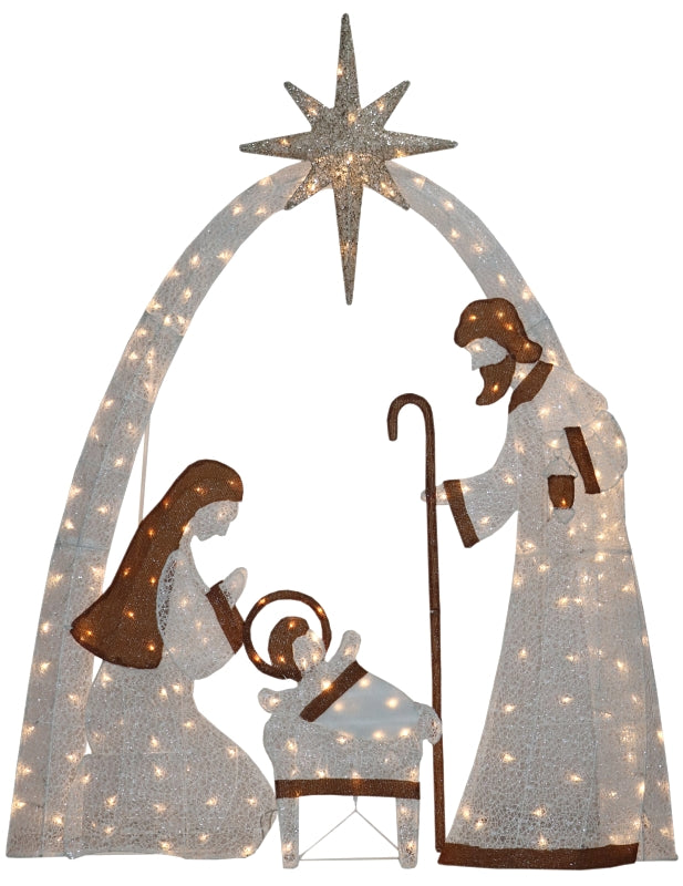 Santas Forest 56801 LED Nativity Set, 2.5 ft W, Mesh Fabric/Metal Frame, White, Mini Bulb