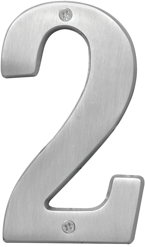 Hy-Ko Prestige Series BR-51SN/2 House Number, Character: 2, 5 in H Character, Nickel Character, Solid Brass, Pack of 3