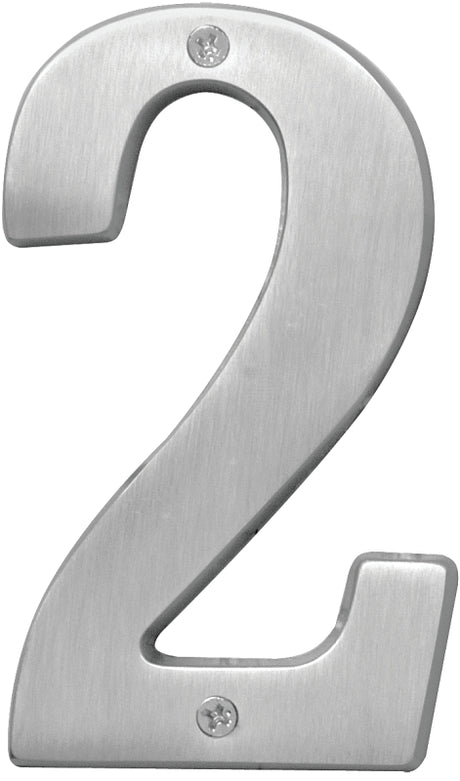Hy-Ko Prestige Series BR-51SN/2 House Number, Character: 2, 5 in H Character, Nickel Character, Solid Brass, Pack of 3