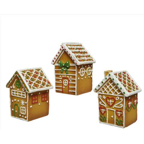 Decoris Multicolored Gingerbread Christmas Village 5 in., Pack of 12