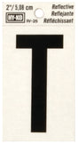 Hy-Ko RV-25/T Reflective Letter, Character: T, 2 in H Character, Black Character, Silver Background, Vinyl, Pack of 10