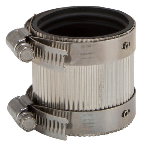 ProSource NHC-150 Coupling, 1-1/2 in, Cast Iron, Plastic and Steel Drain Pipes, Rubber/Stainless Steel